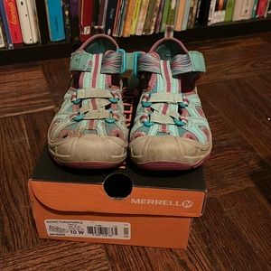 Merrell Hydro turquoise and purple amphibious sandals, girls, 10W.